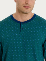 Pigiama a serafino con micro rombi in Jersey di Cotone Verdi Uomo - Ragno