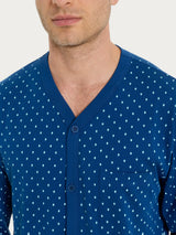 Pigiama aperto con micro rombi in Jersey di Cotone 44-56 Blu Uomo - Ragno