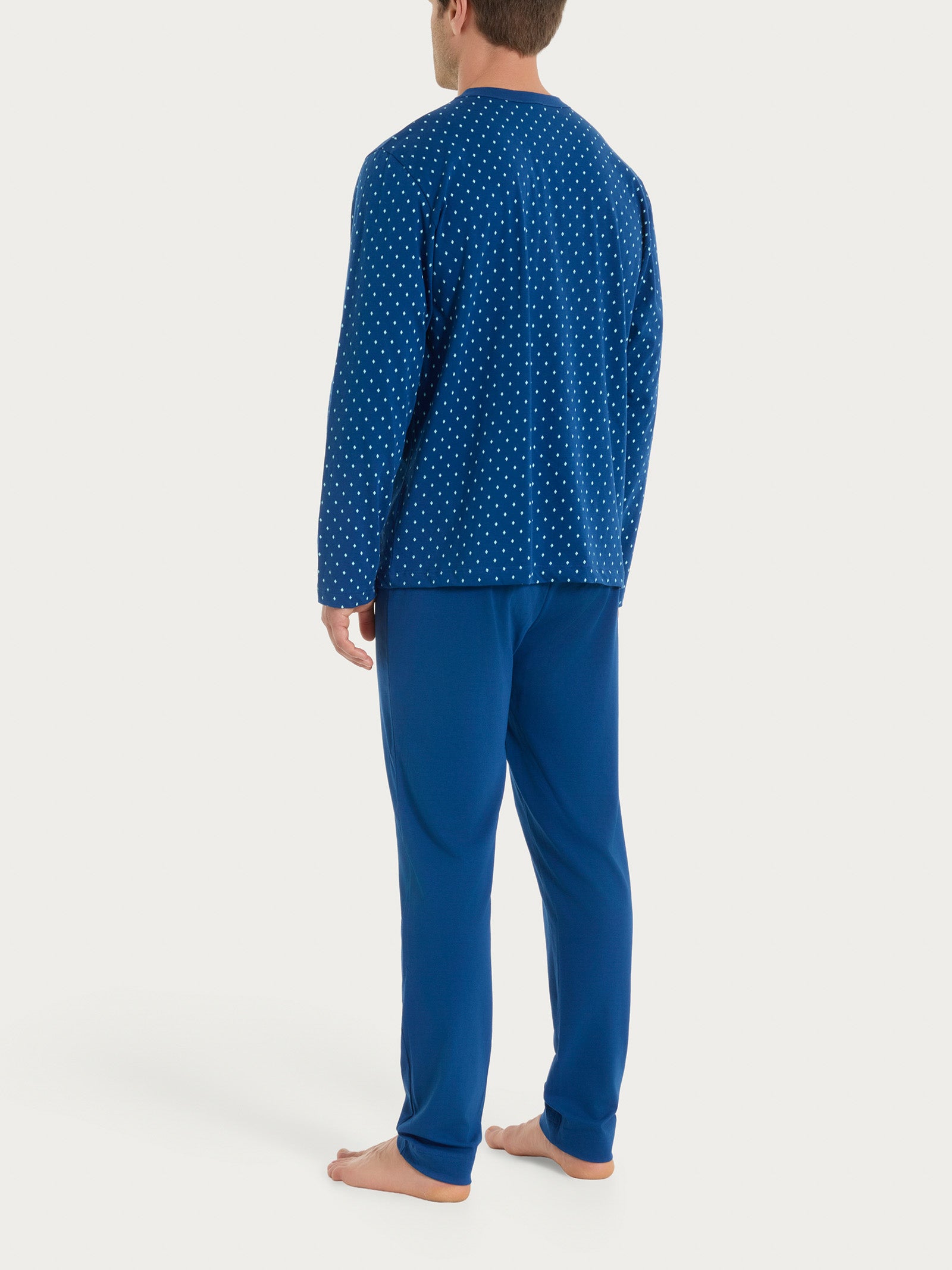 Pigiama aperto con micro rombi in Jersey di Cotone 44-56 Blu Uomo - Ragno