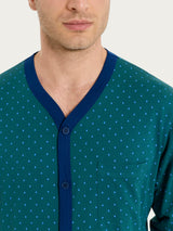 Pigiama aperto con micro rombi in Jersey di Cotone 44-56 Verdi Uomo - Ragno