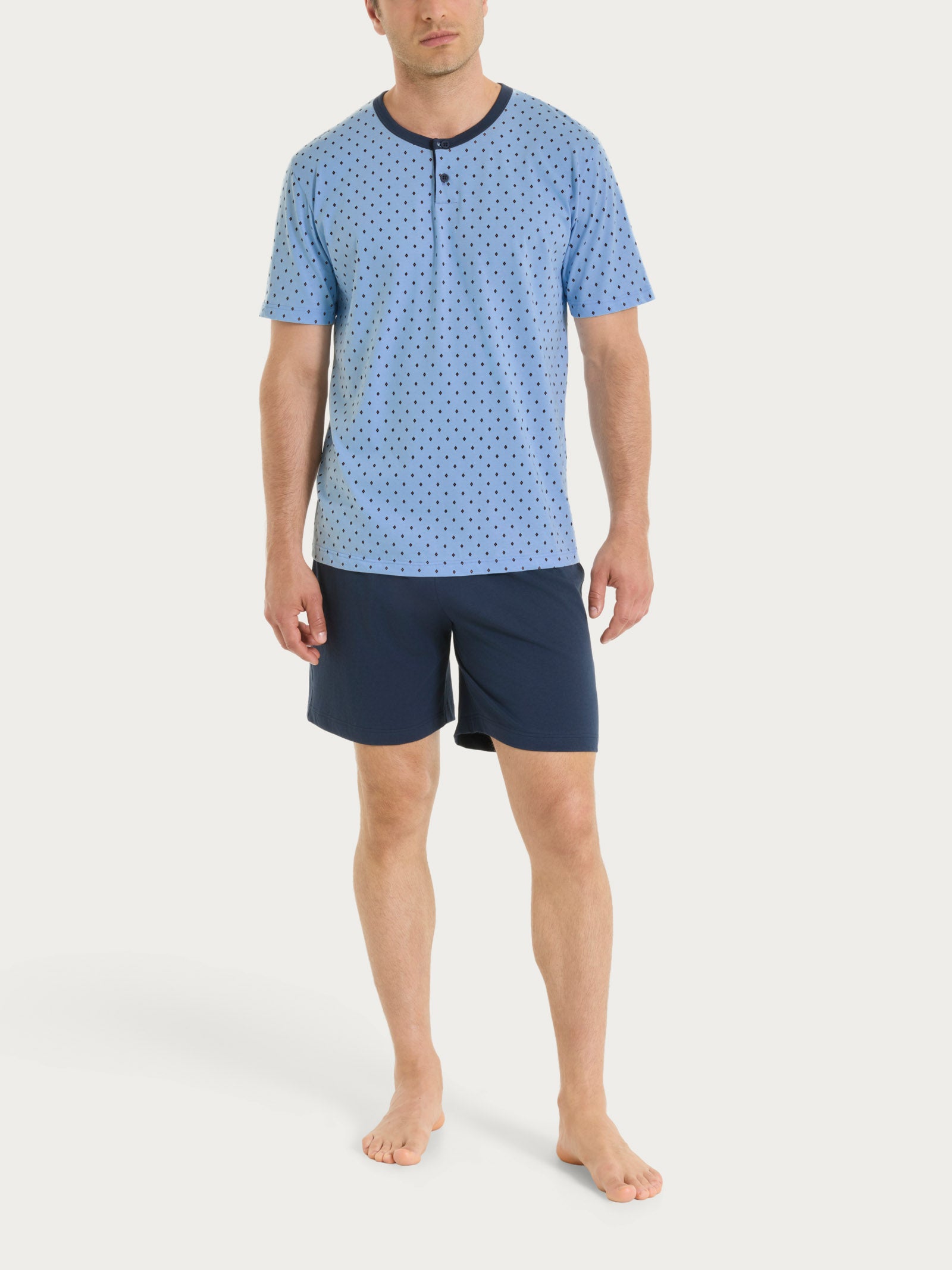 Pigiama corto con micro rombi in Jersey di Cotone Azzurri Uomo - Ragno