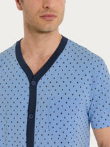 Pigiama corto e aperto con micro rombi in Jersey di Cotone 44-56 Azzurri Uomo - Ragno
