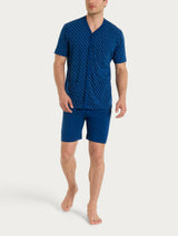 Pigiama corto e aperto con micro rombi in Jersey di Cotone 44-56 Blu Uomo - Ragno