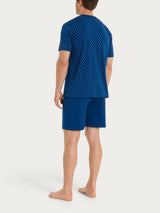 Pigiama corto e aperto con micro rombi in Jersey di Cotone 44-56 Blu Uomo - Ragno