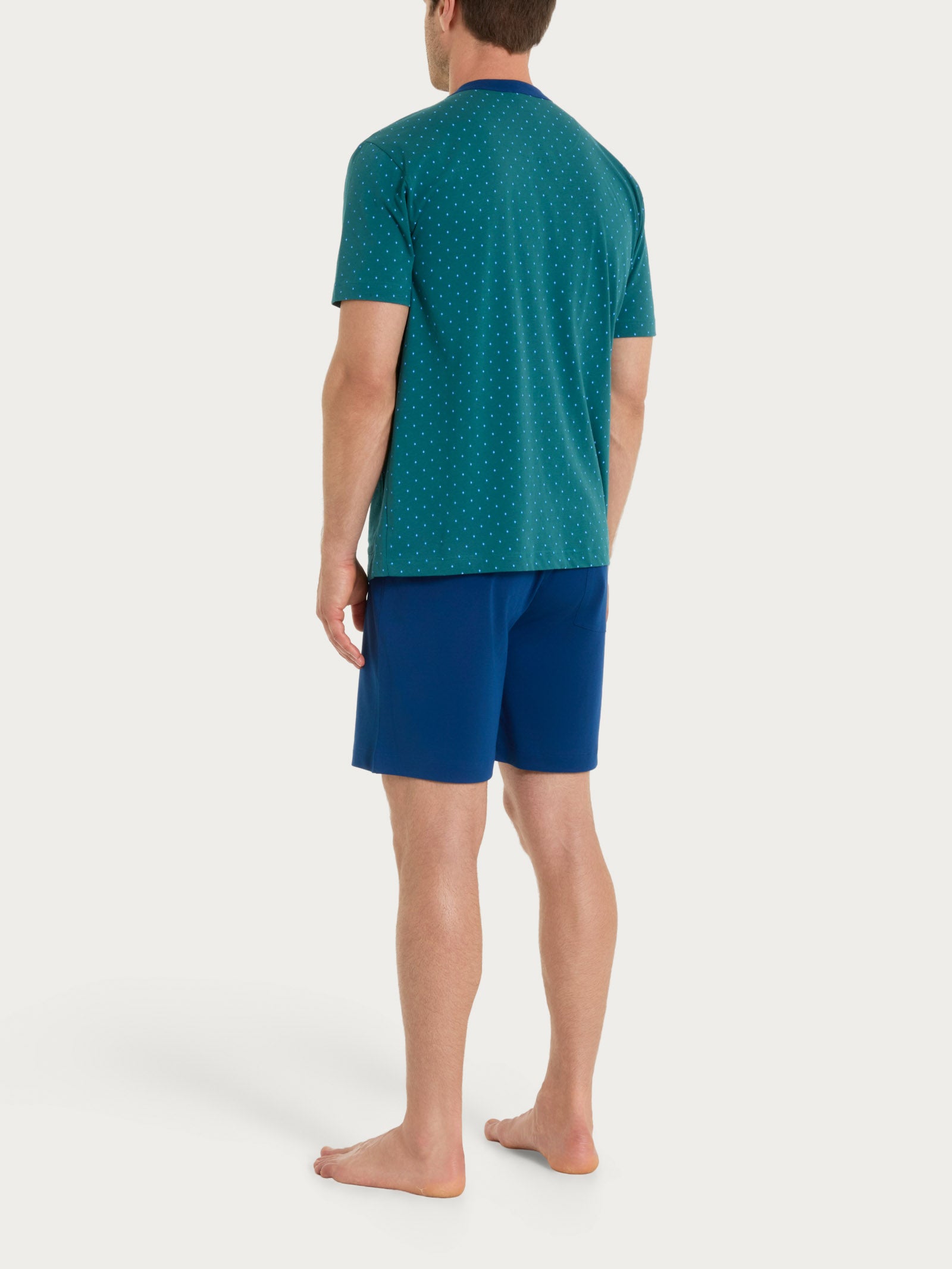 Pigiama corto e aperto con micro rombi in Jersey di Cotone 44-56 Verdi Uomo - Ragno