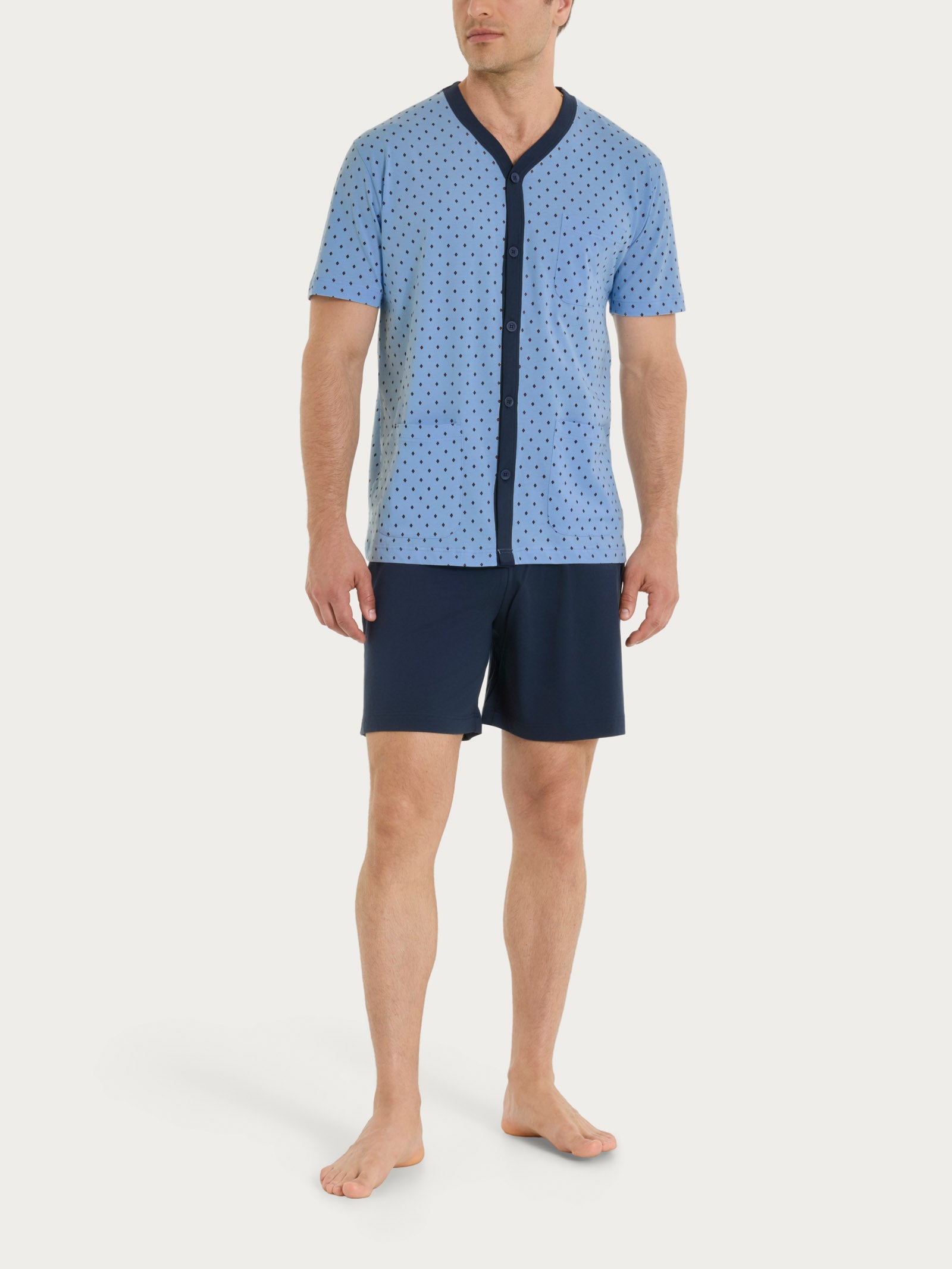 Pigiama corto e aperto con micro rombi in Jersey di Cotone 58-60 Azzurri Uomo - Ragno