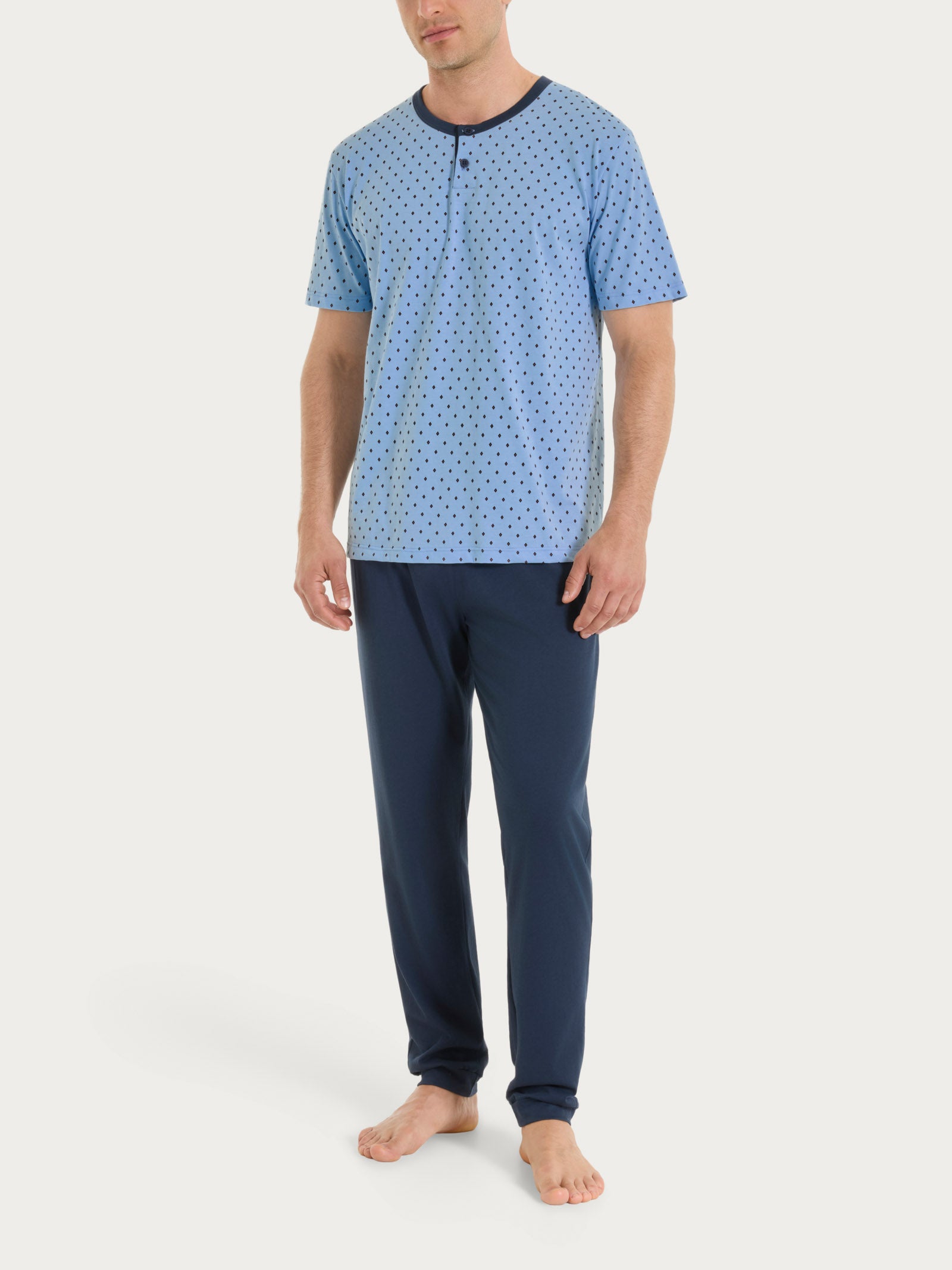 Pigiama trittico con micro rombi in Jersey di Cotone Azzurri Uomo - Ragno