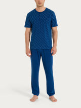 Pigiama trittico con micro rombi in Jersey di Cotone Blu Uomo - Ragno