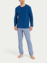 Pigiama tartan a serafino in Jersey di Cotone  Blu Uomo - Ragno
