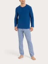 Pigiama tartan a serafino in Jersey di Cotone  Blu Uomo - Ragno