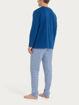 Pigiama tartan a serafino in Jersey di Cotone  Blu Uomo - Ragno