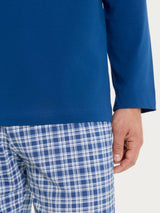 Pigiama tartan a serafino in Jersey di Cotone  Blu Uomo - Ragno