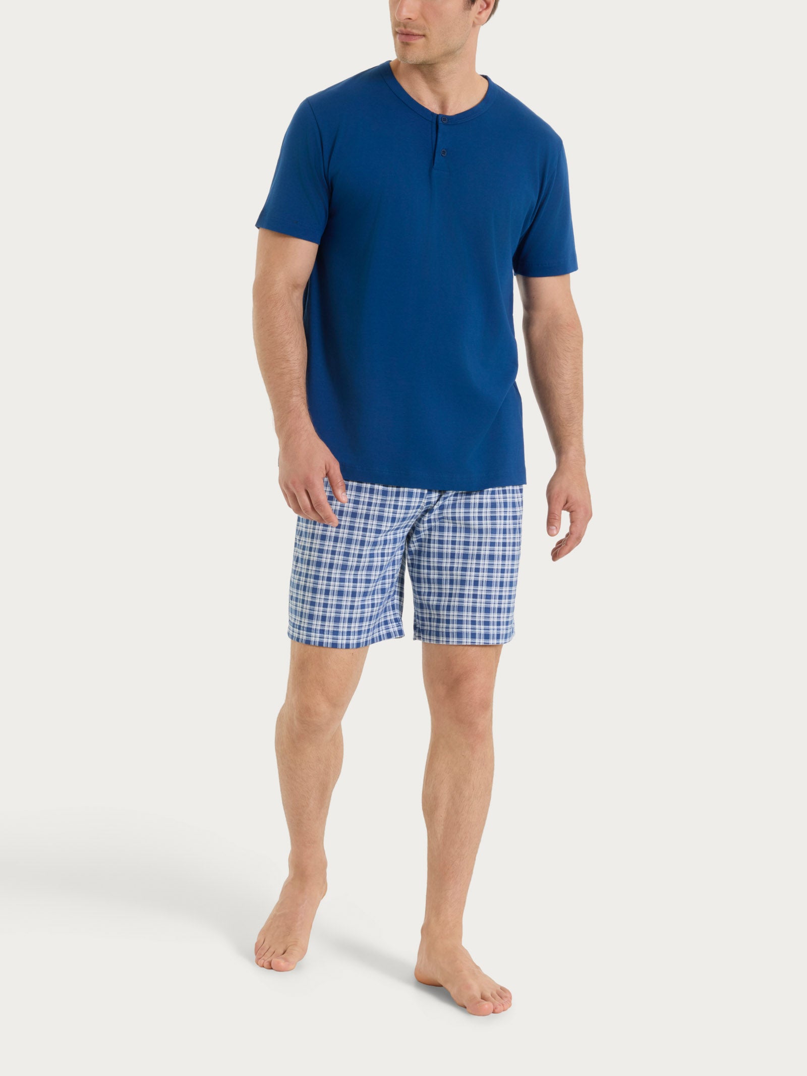 Pigiama tartan con girocollo in Jersey di Cotone  Blu Uomo - Ragno