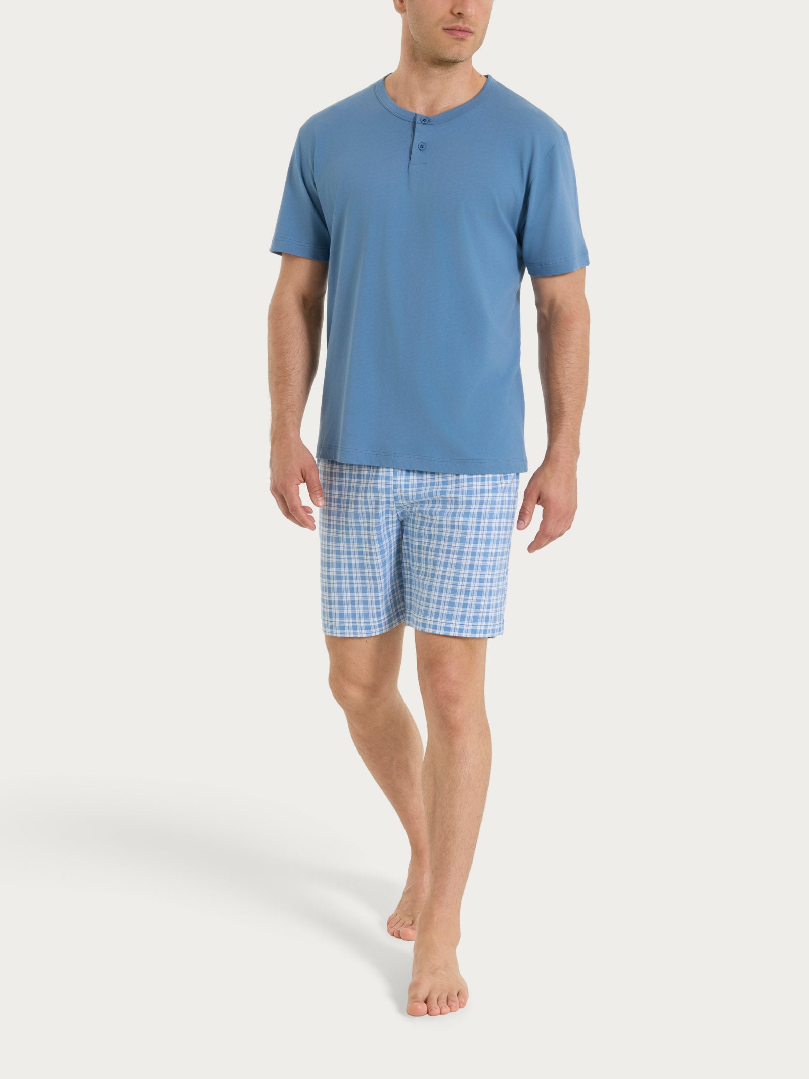 Pigiama tartan con girocollo in Jersey di Cotone  Blu Uomo - Ragno