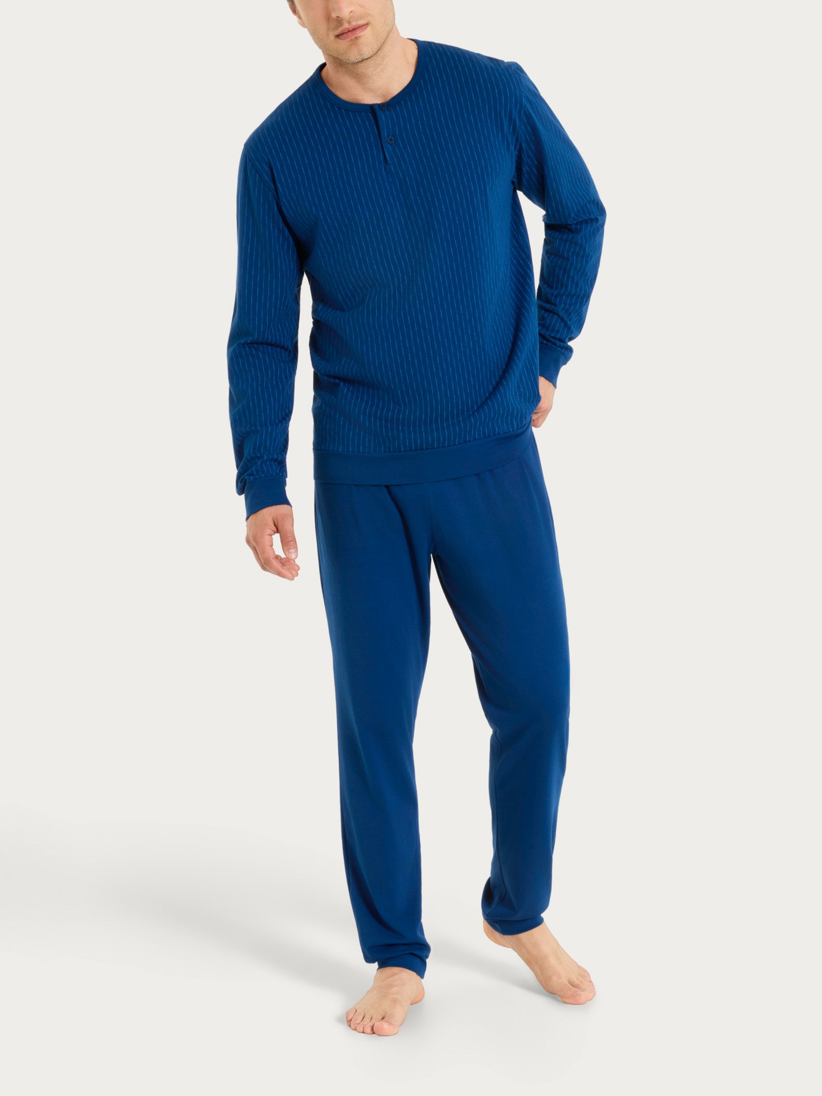 Pigiama lungo con dettagli micro geometrici in Jersey di Cotone Blu Uomo - Ragno