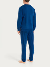 Pigiama lungo con dettagli micro geometrici in Jersey di Cotone Blu Uomo - Ragno