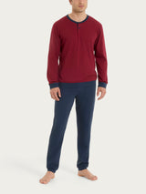 Pigiama lungo con dettagli micro geometrici in Jersey di Cotone Rossi Uomo - Ragno