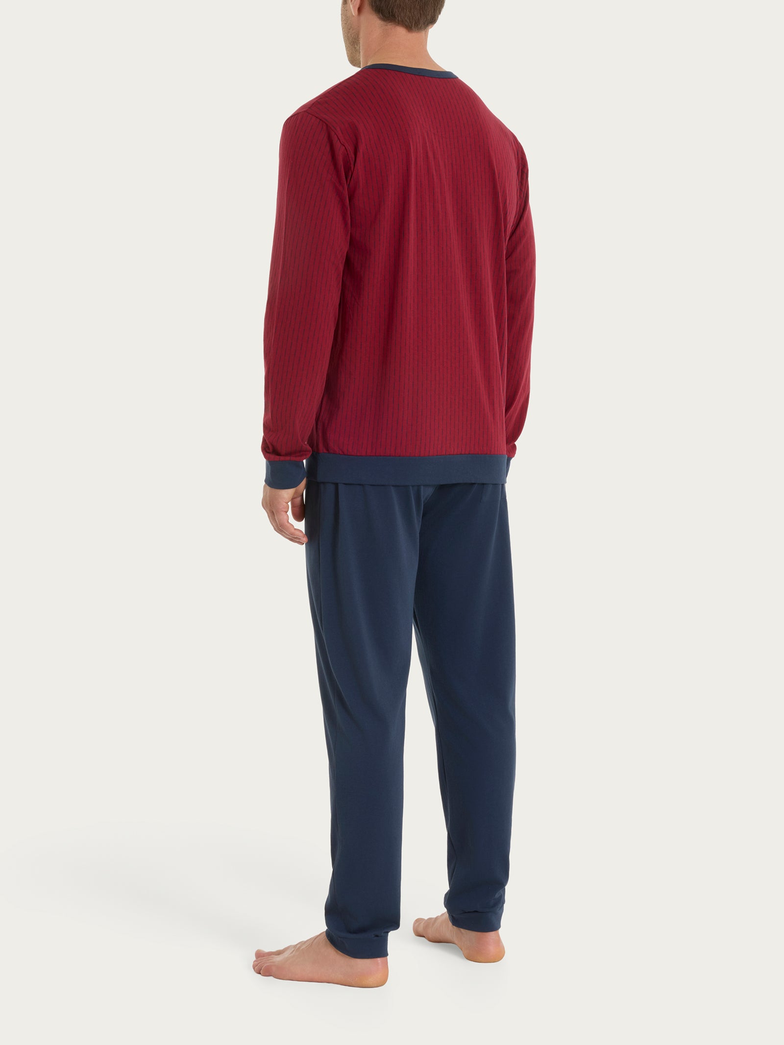 Pigiama lungo con dettagli micro geometrici in Jersey di Cotone Rossi Uomo - Ragno