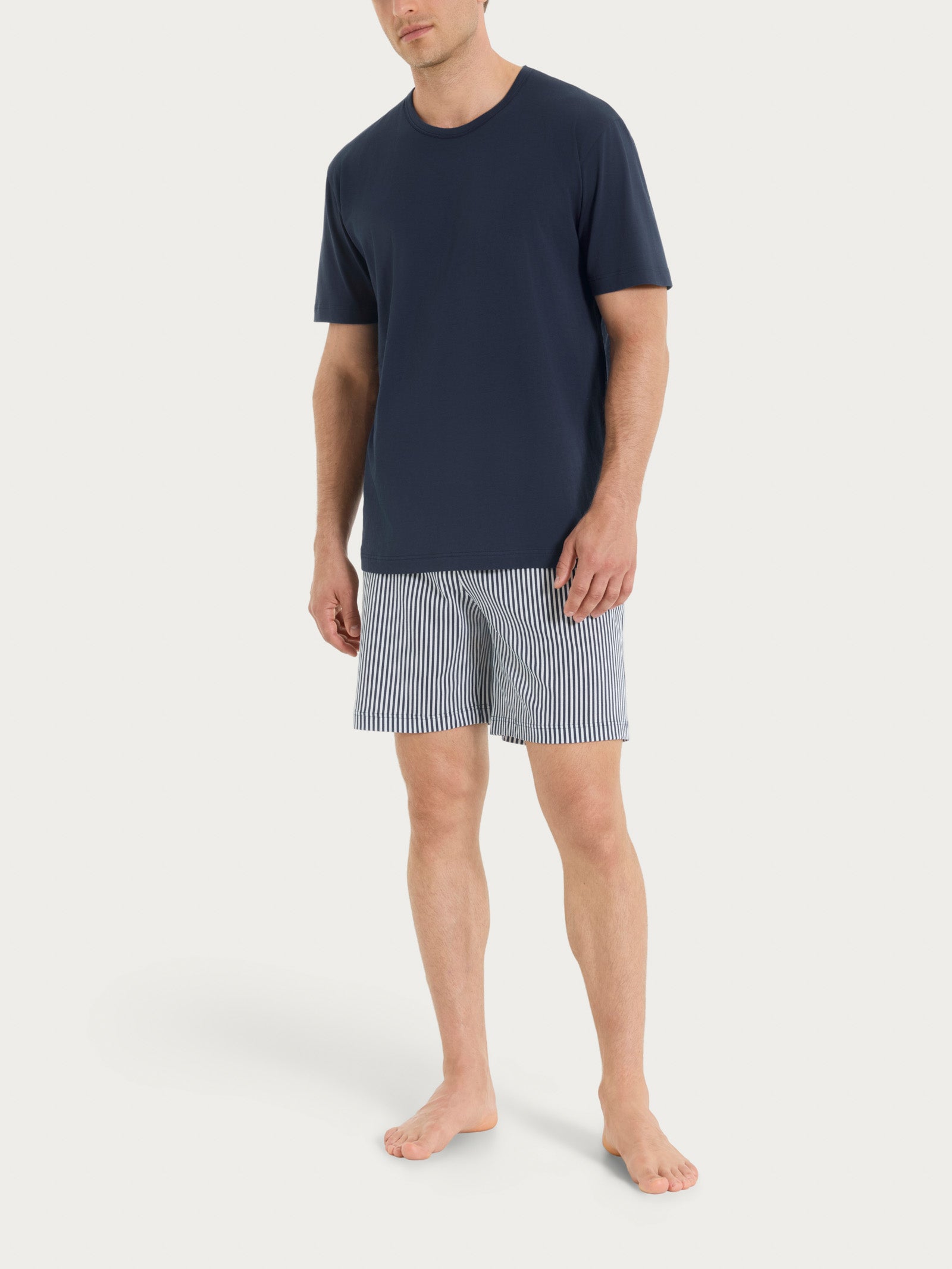 Pigiama corto a righe con girocollo in Jersey di Cotone Bianchi Uomo - Ragno