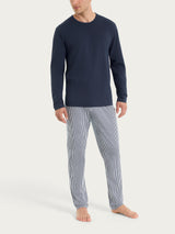 Pigiama lungo a righe con girocollo in Jersey di Cotone Bianchi Uomo - Ragno