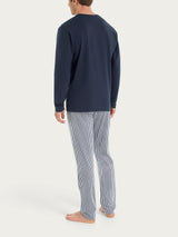 Pigiama lungo a righe con girocollo in Jersey di Cotone Bianchi Uomo - Ragno