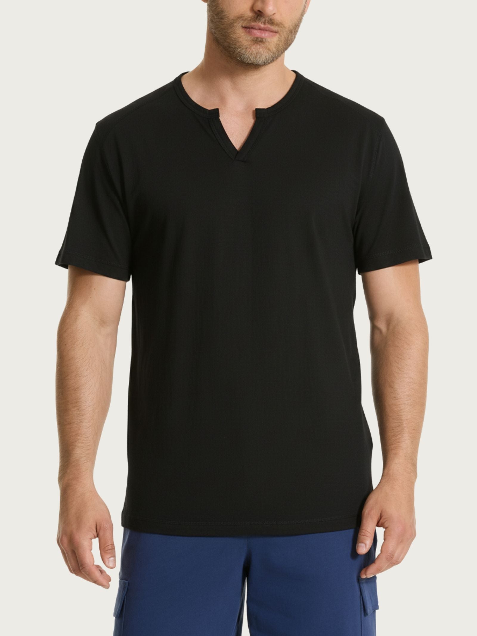 T-shirt con scollo a V in slub jersey di cotone Neri Uomo - Ragno