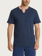 T-shirt con scollo a V in slub jersey di cotone Blu Uomo - Ragno
