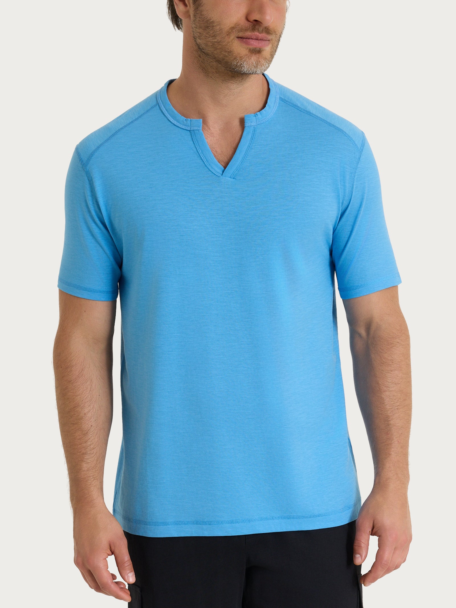 T-shirt con scollo a V in slub jersey di cotone Azzurri Uomo - Ragno