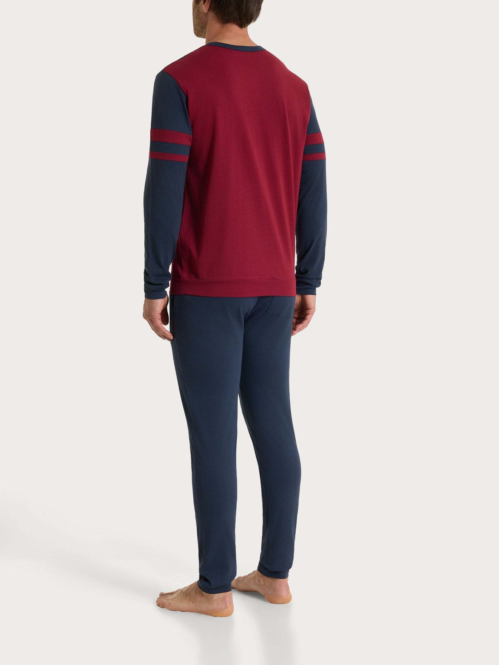 Pigiama lungo a serafino con dettagli sulle maniche in Jersey di Cotone Rossi Uomo - Ragno