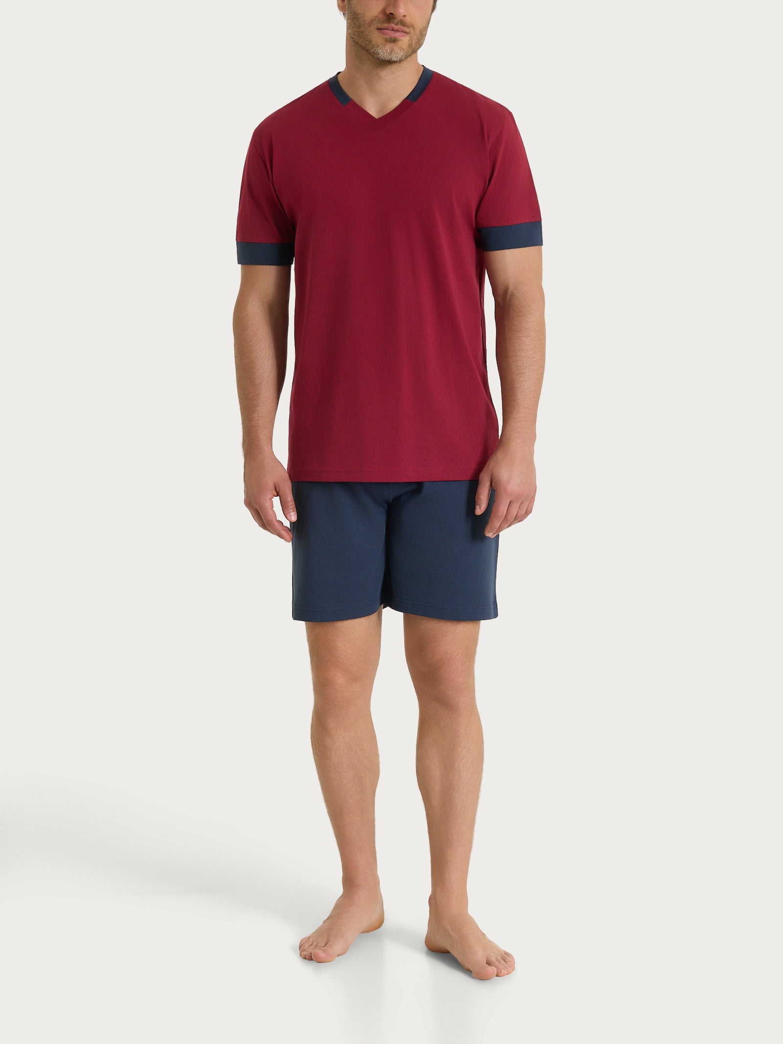 Pigiama corto con scollo a V e dettagli in Jersey di Cotone Rossi Uomo - Ragno