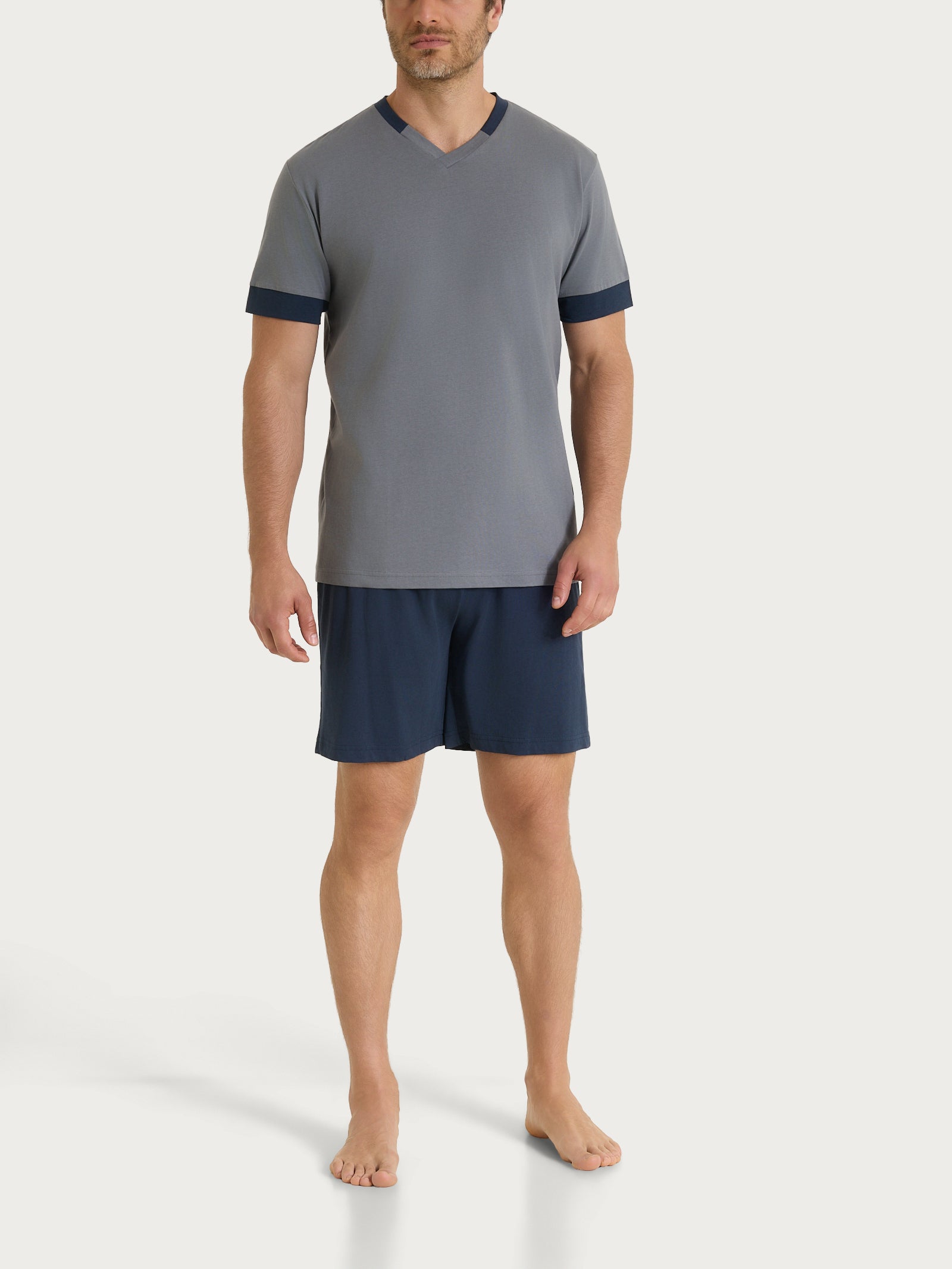 Pigiama corto con scollo a V e dettagli in Jersey di Cotone Grigi Uomo - Ragno