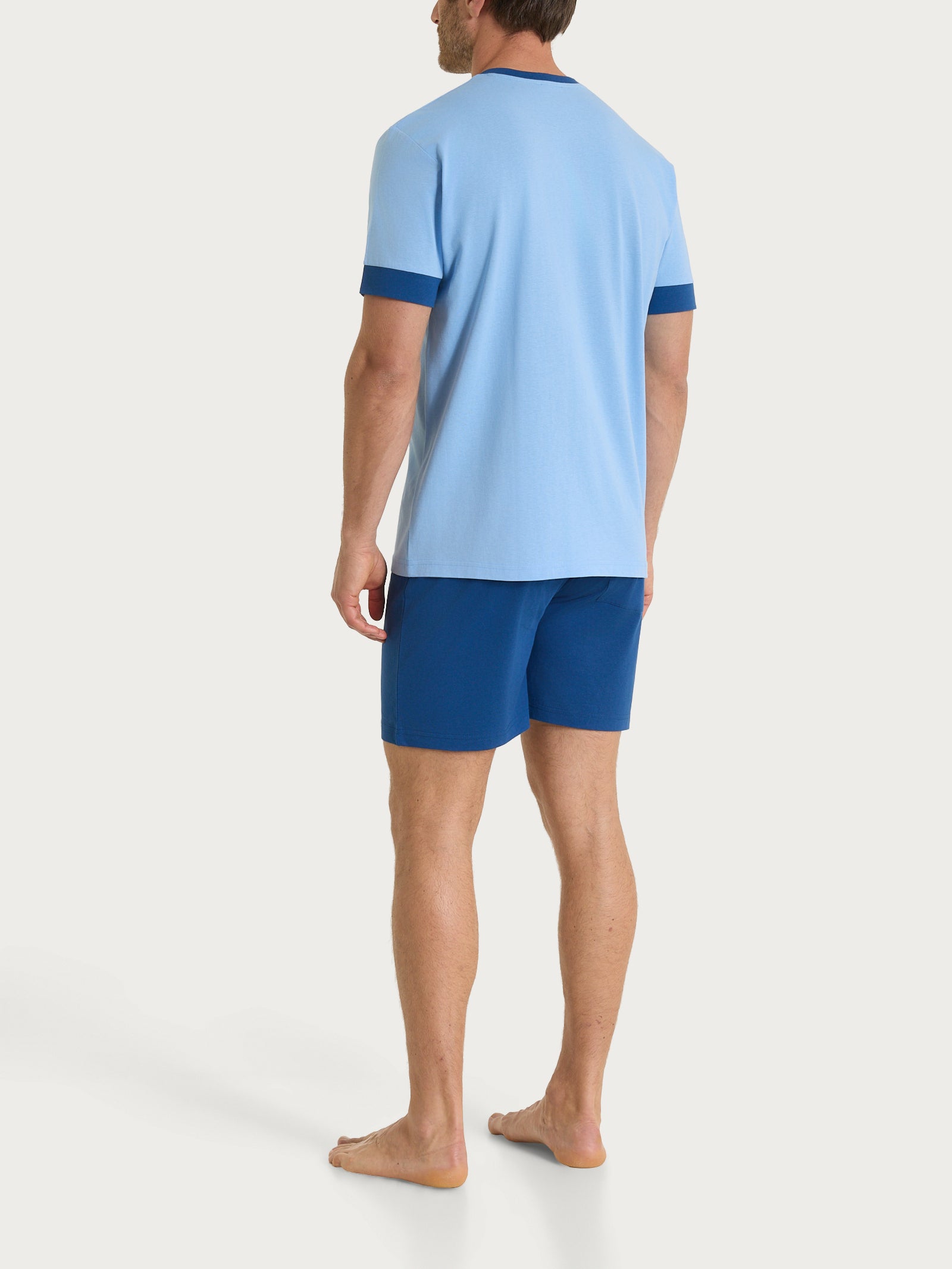 Pigiama corto con scollo a V e dettagli in Jersey di Cotone Azzurri Uomo - Ragno