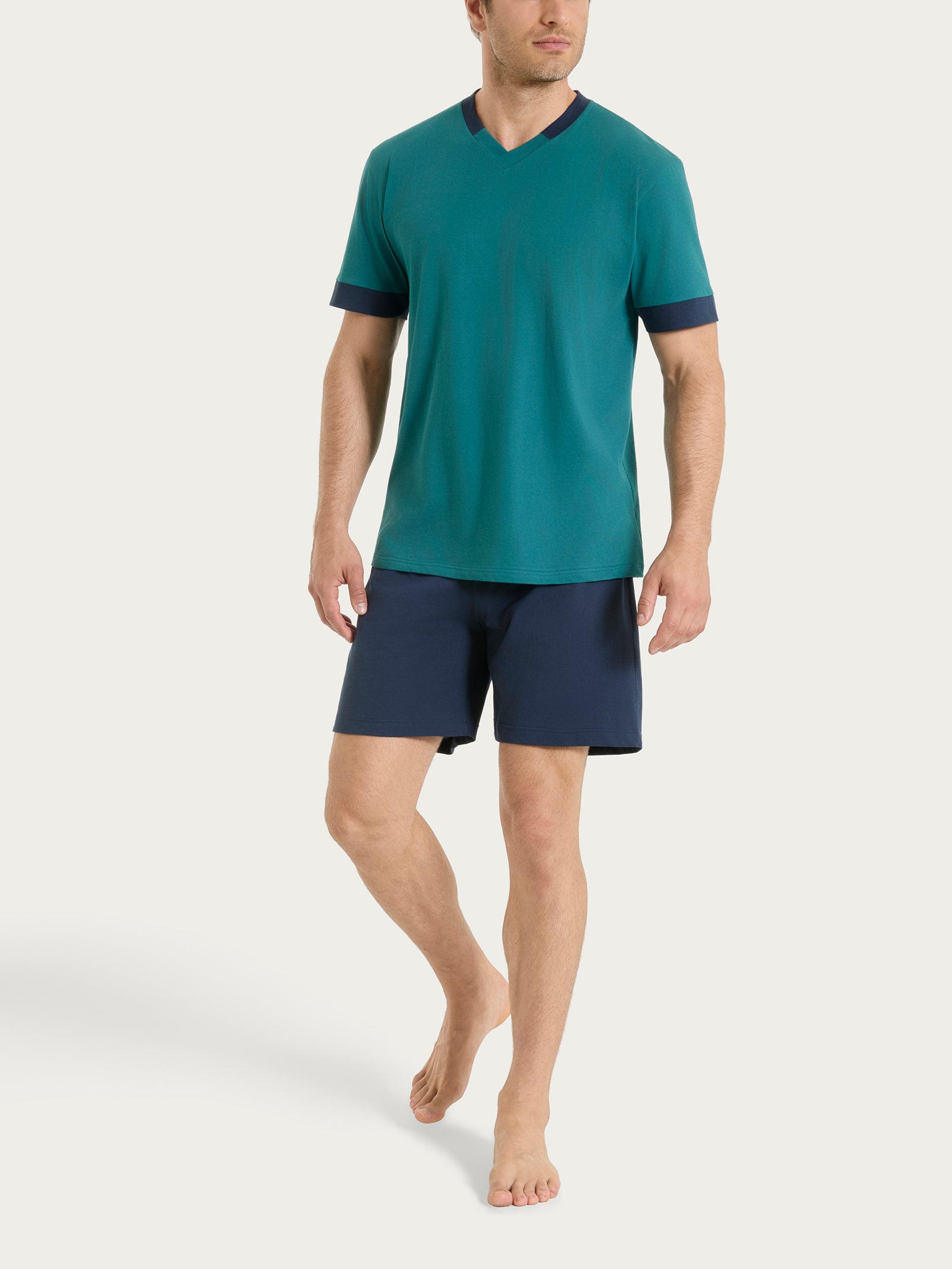 Pigiama corto con scollo a V e dettagli in Jersey di Cotone Verdi Uomo - Ragno