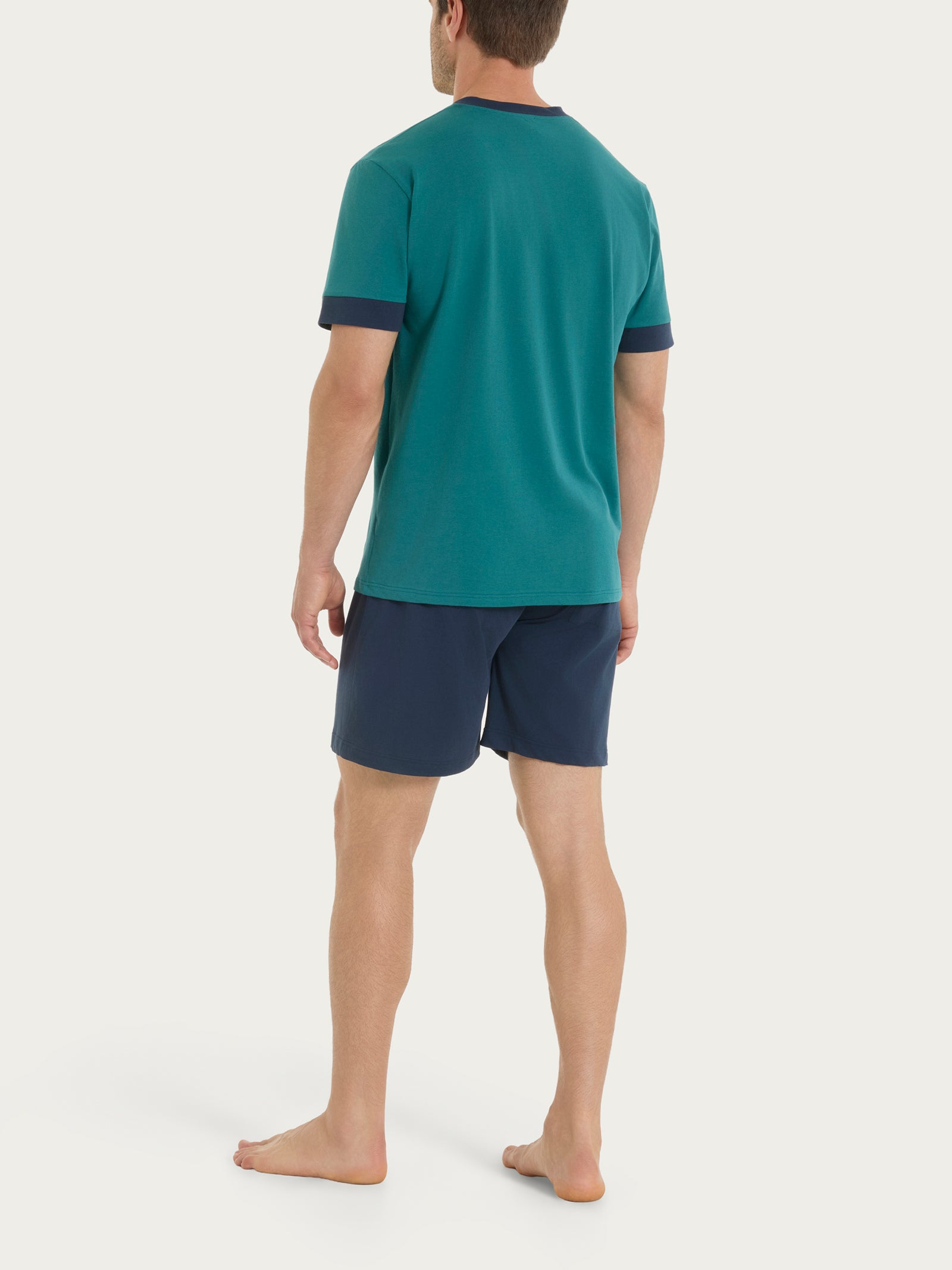 Pigiama corto con scollo a V e dettagli in Jersey di Cotone Verdi Uomo - Ragno