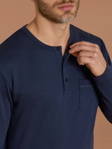 Pigiama serafino con taschino in interlock di cotone Blu Uomo - Ragno