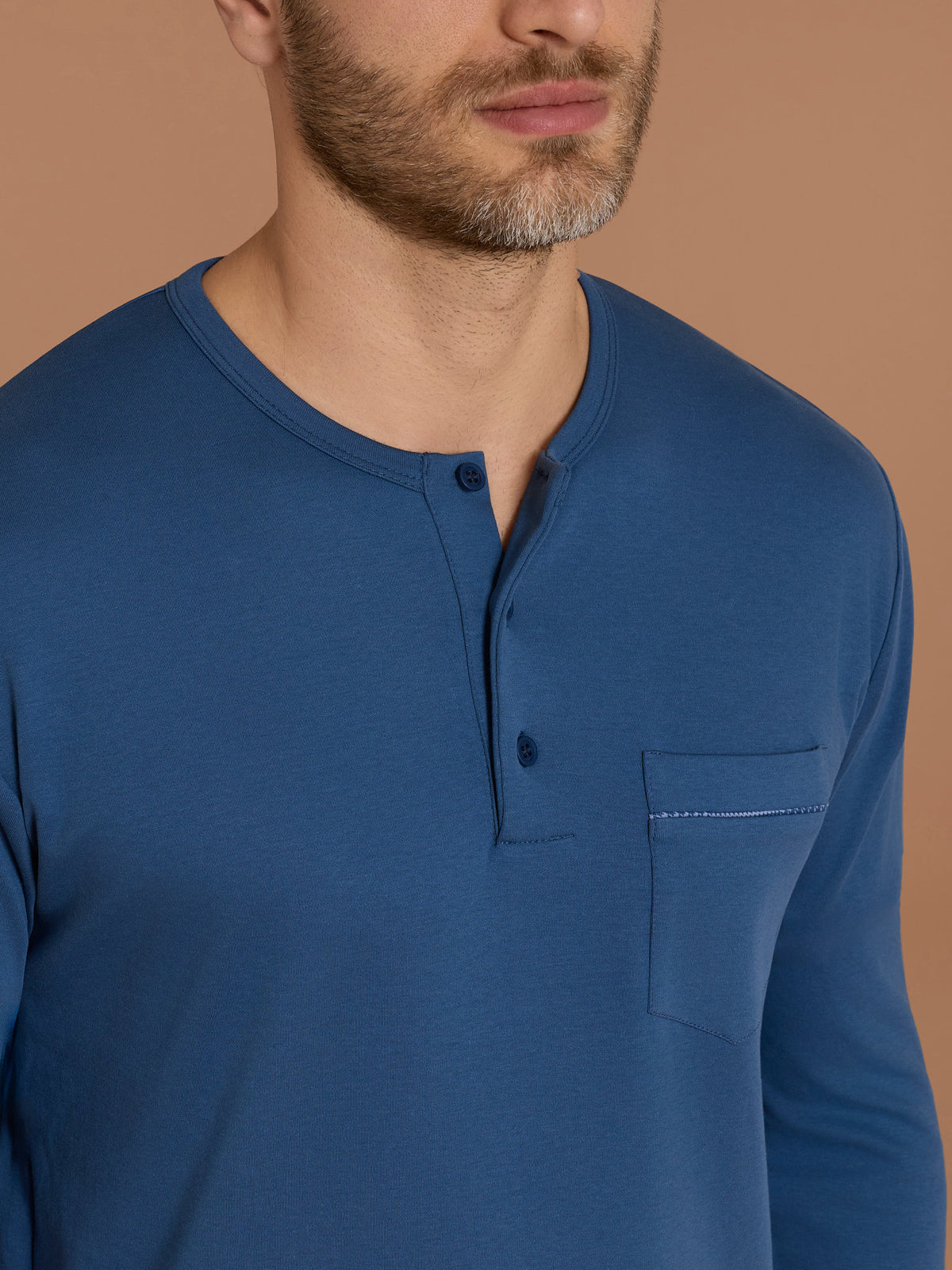 Pigiama serafino con taschino in interlock di cotone Azzurri Uomo - Ragno