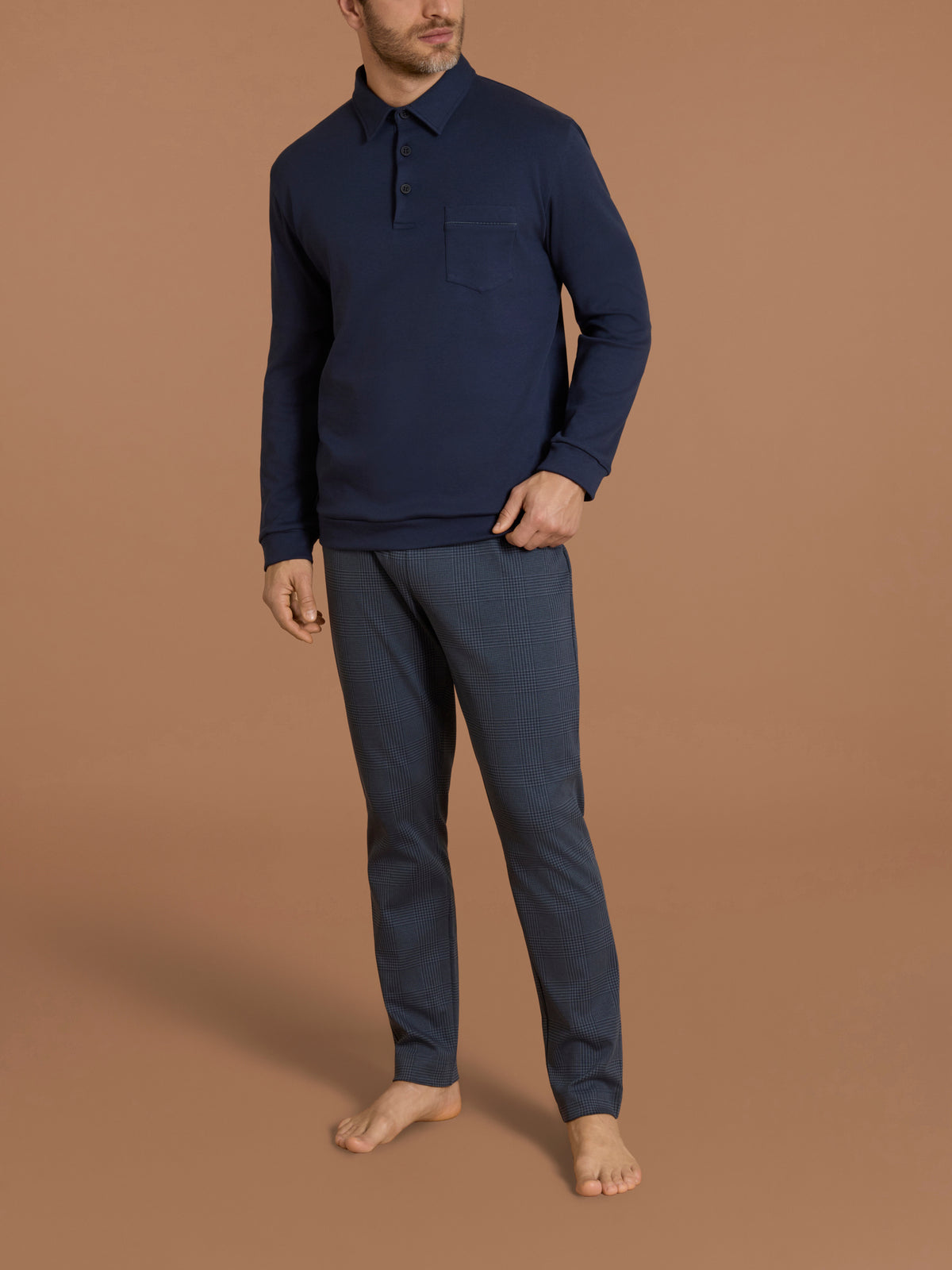 Pigiama polo con taschino in interlock di cotone Blu Uomo - Ragno