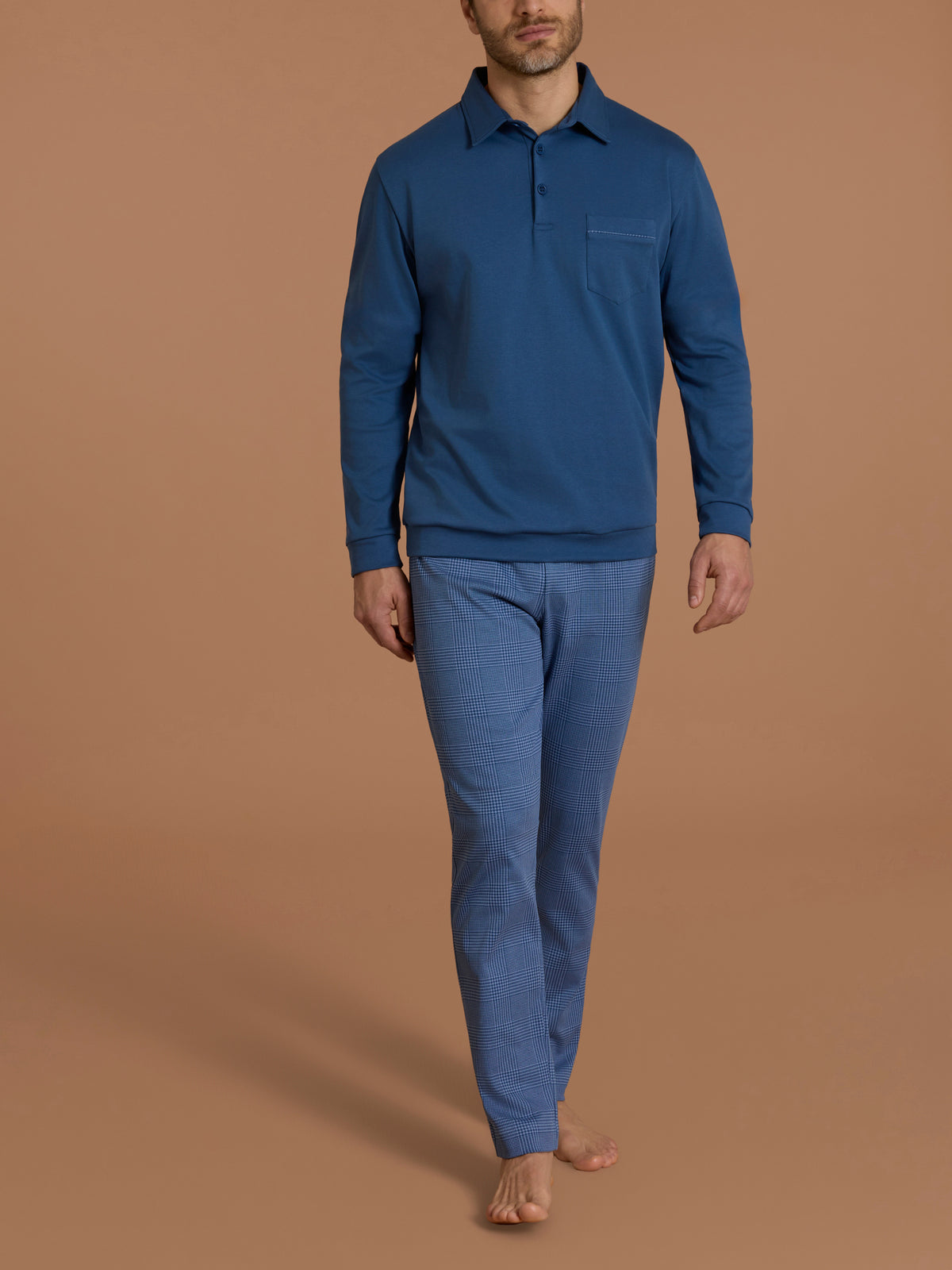 Pigiama polo con taschino in interlock di cotone Azzurri Uomo - Ragno