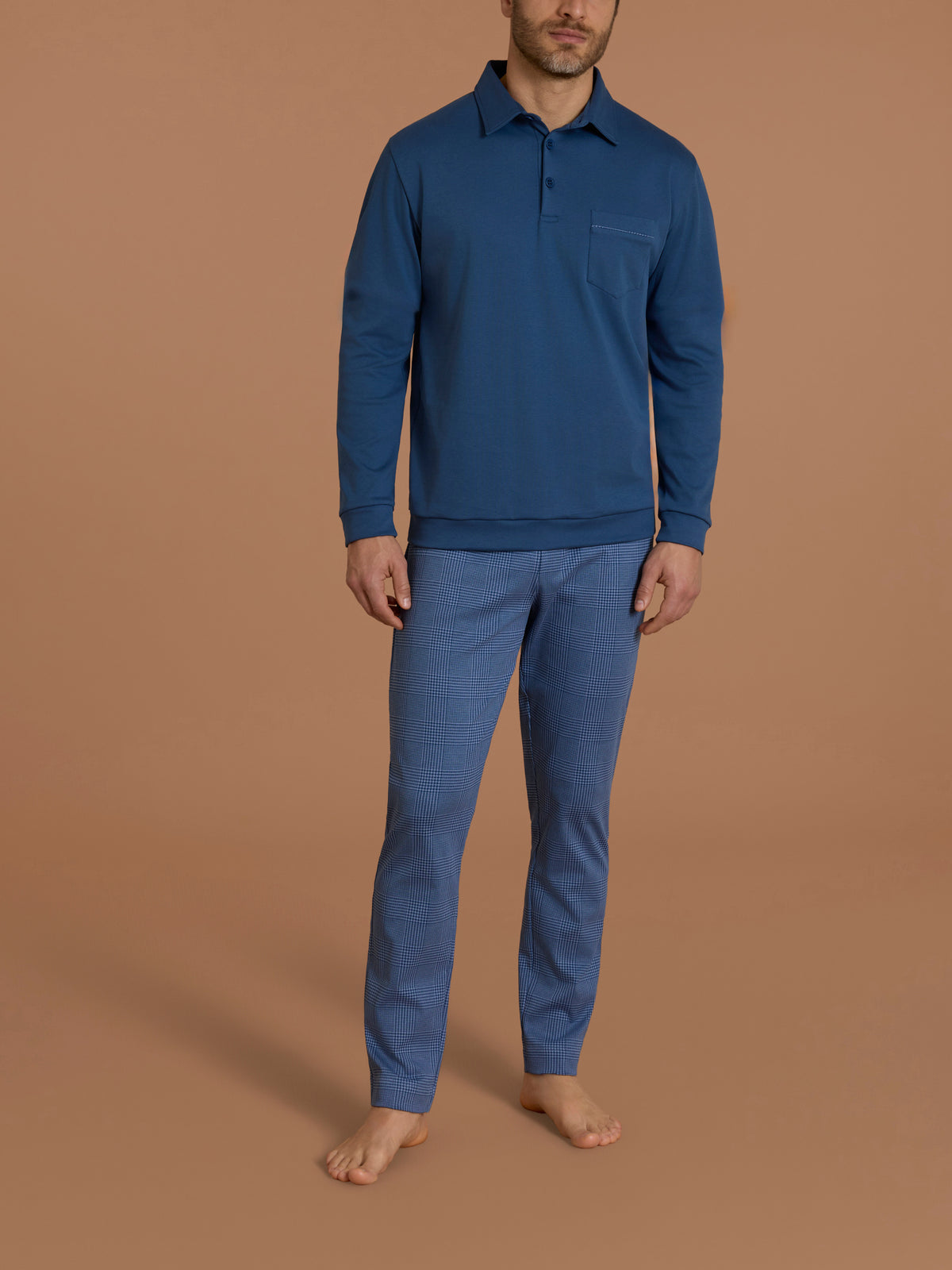 Pigiama polo con taschino in interlock di cotone Azzurri Uomo - Ragno