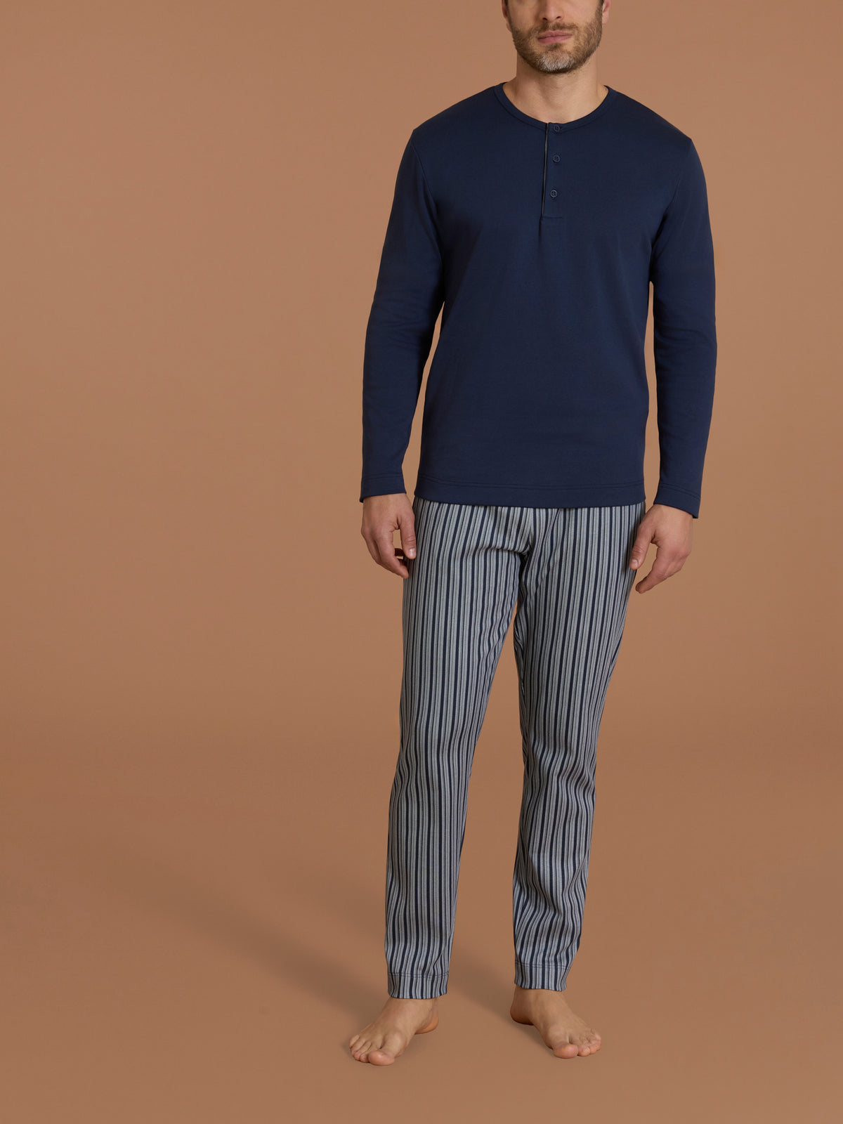 Pigiama serafino in interlock di cotone Blu Uomo - Ragno