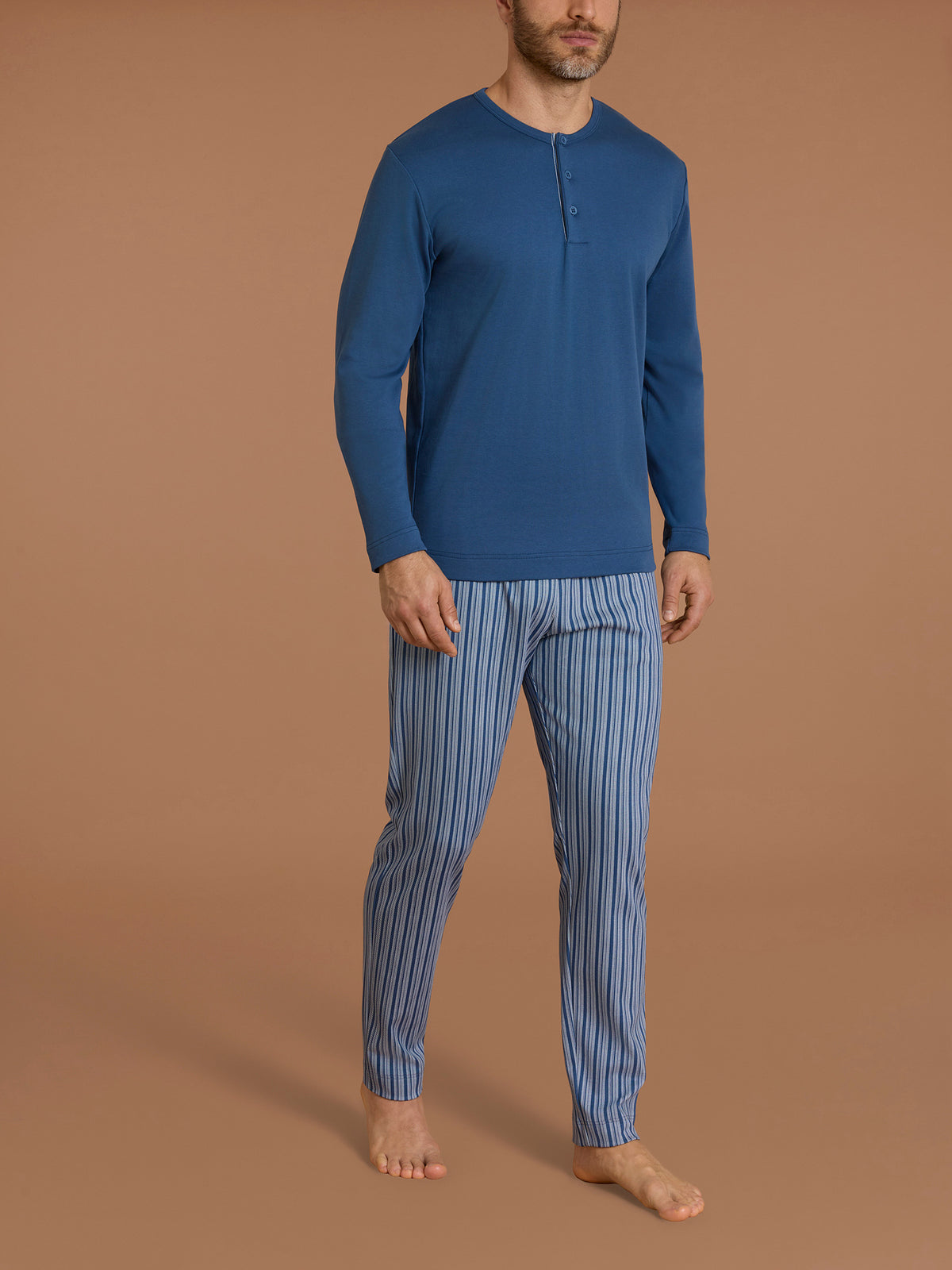 Pigiama serafino in interlock di cotone Azzurri Uomo - Ragno