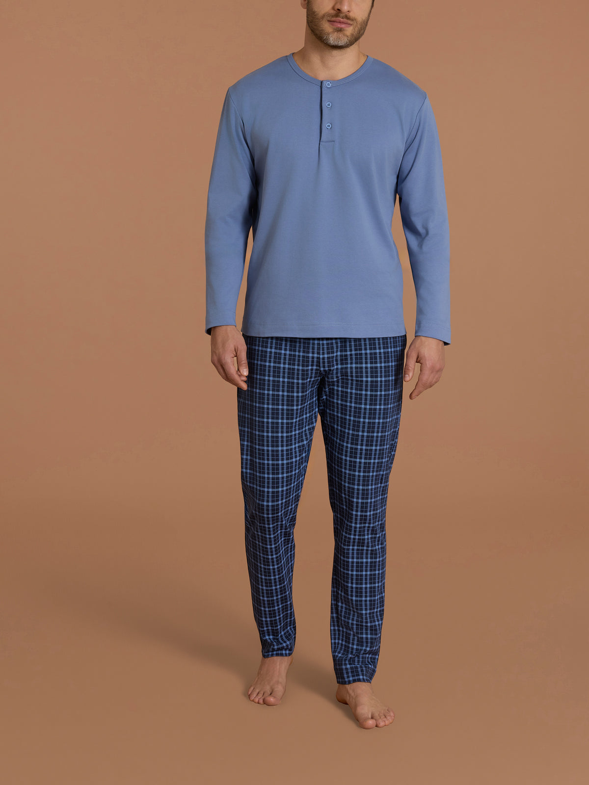 Pigiama serafino in interlock di cotone Blu Uomo - Ragno