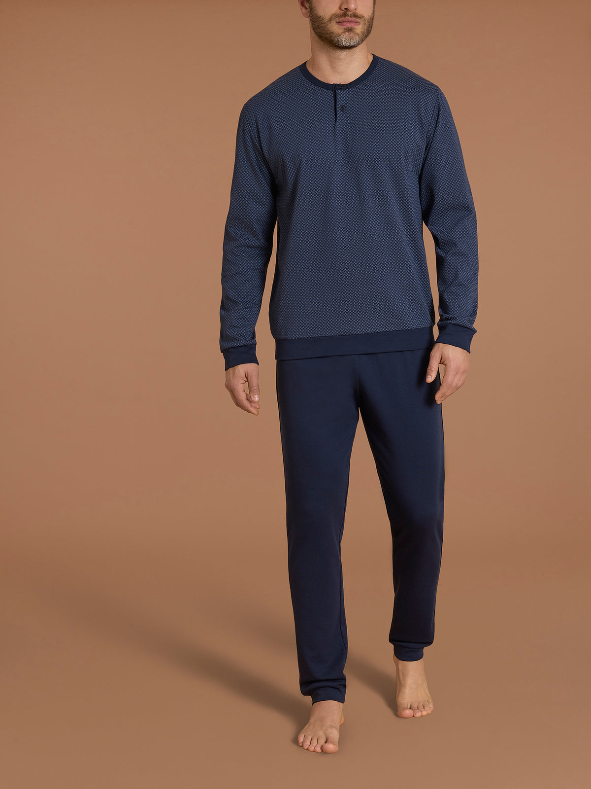 Pigiama a serafino con grafiche in interlock di caldo cotone Blu Uomo - Ragno