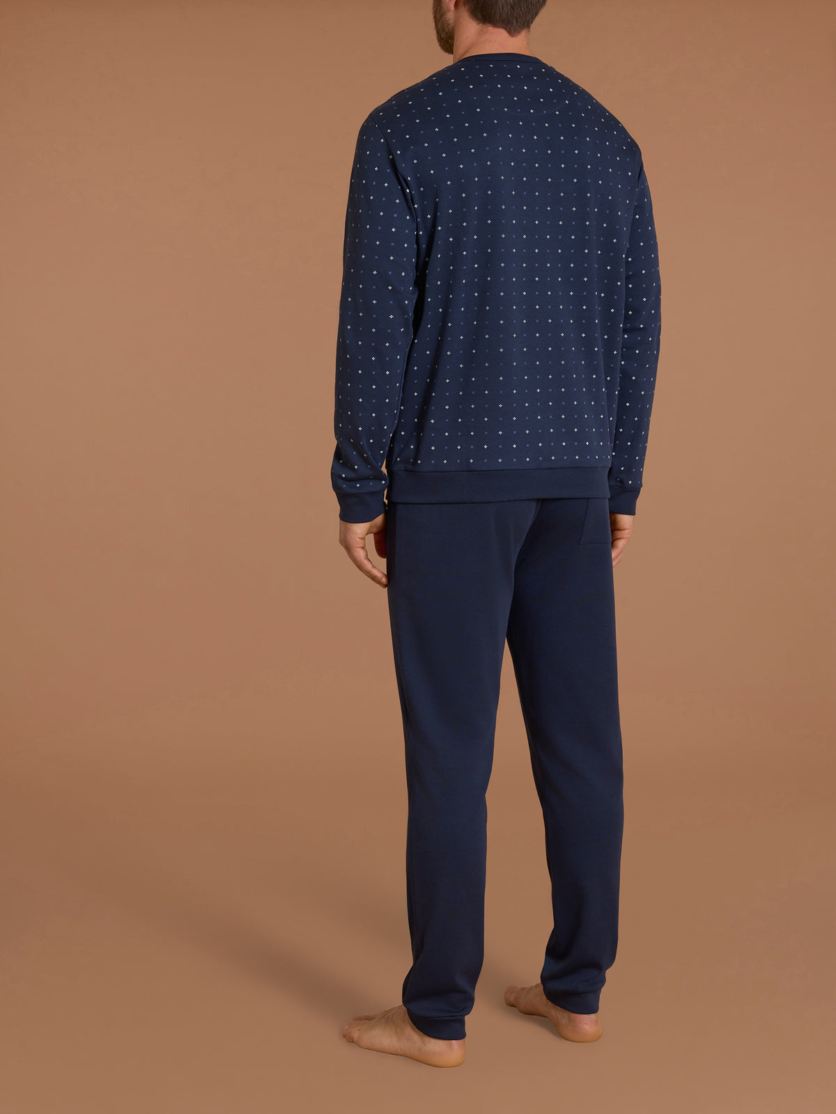 Pigiama serafino con fantasia geometrica in interlock di cotone Blu Uomo - Ragno