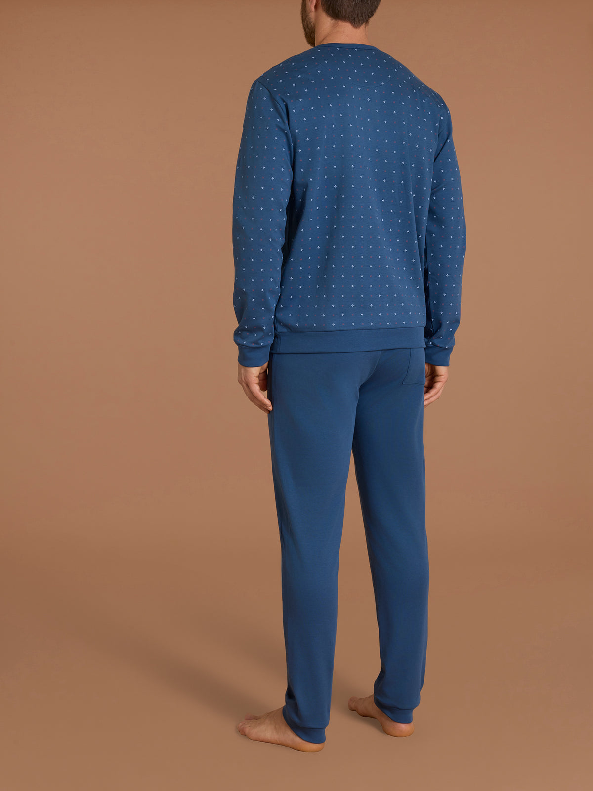 Pigiama serafino con fantasia geometrica in interlock di cotone Azzurri Uomo - Ragno