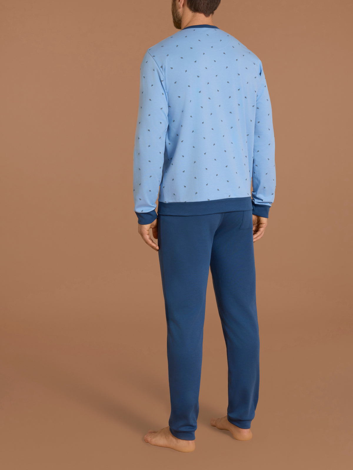 Pigiama serafino con fantasia geometrica in interlock di cotone Azzurri Uomo - Ragno