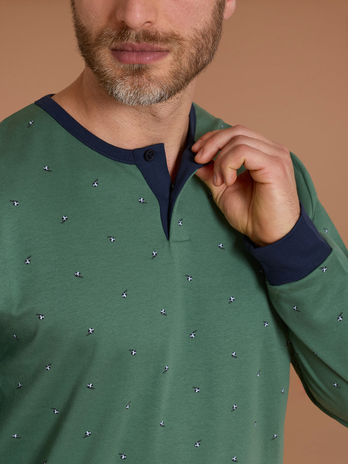 Pigiama serafino con fantasia geometrica in interlock di cotone Verdi Uomo - Ragno