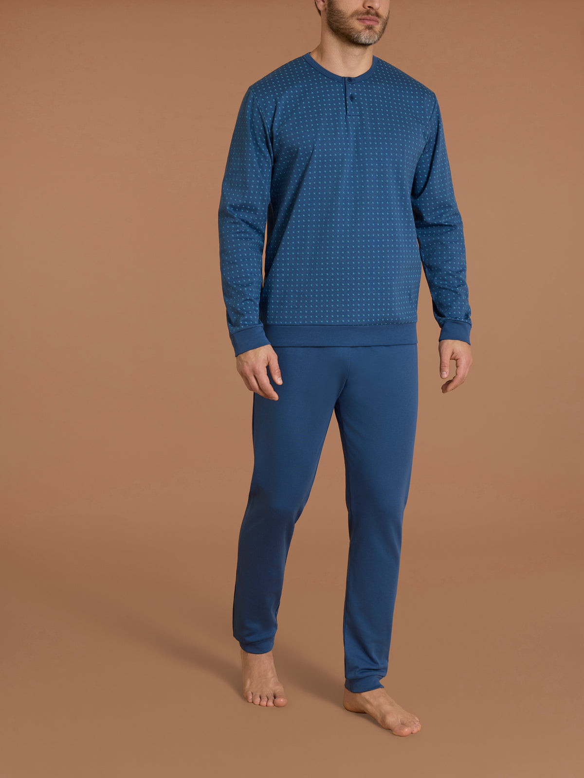 Pigiama serafino con fantasia geometrica in interlock di cotone Blu Uomo - Ragno
