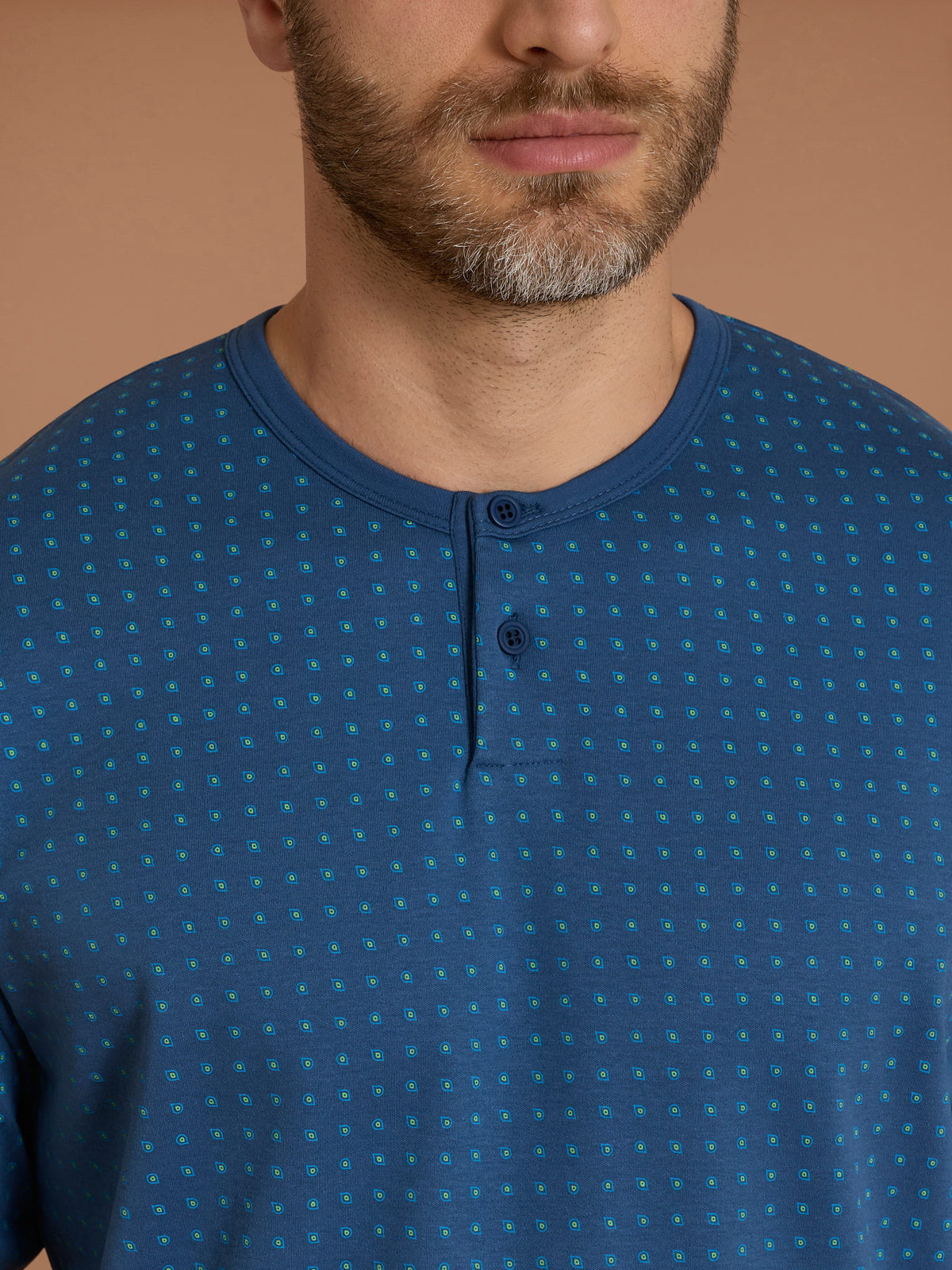 Pigiama serafino con fantasia geometrica in interlock di cotone Blu Uomo - Ragno