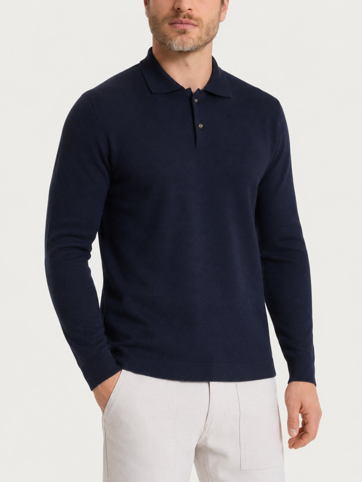 Polo a manica lunga in NaturalSoft Blu Uomo - Ragno